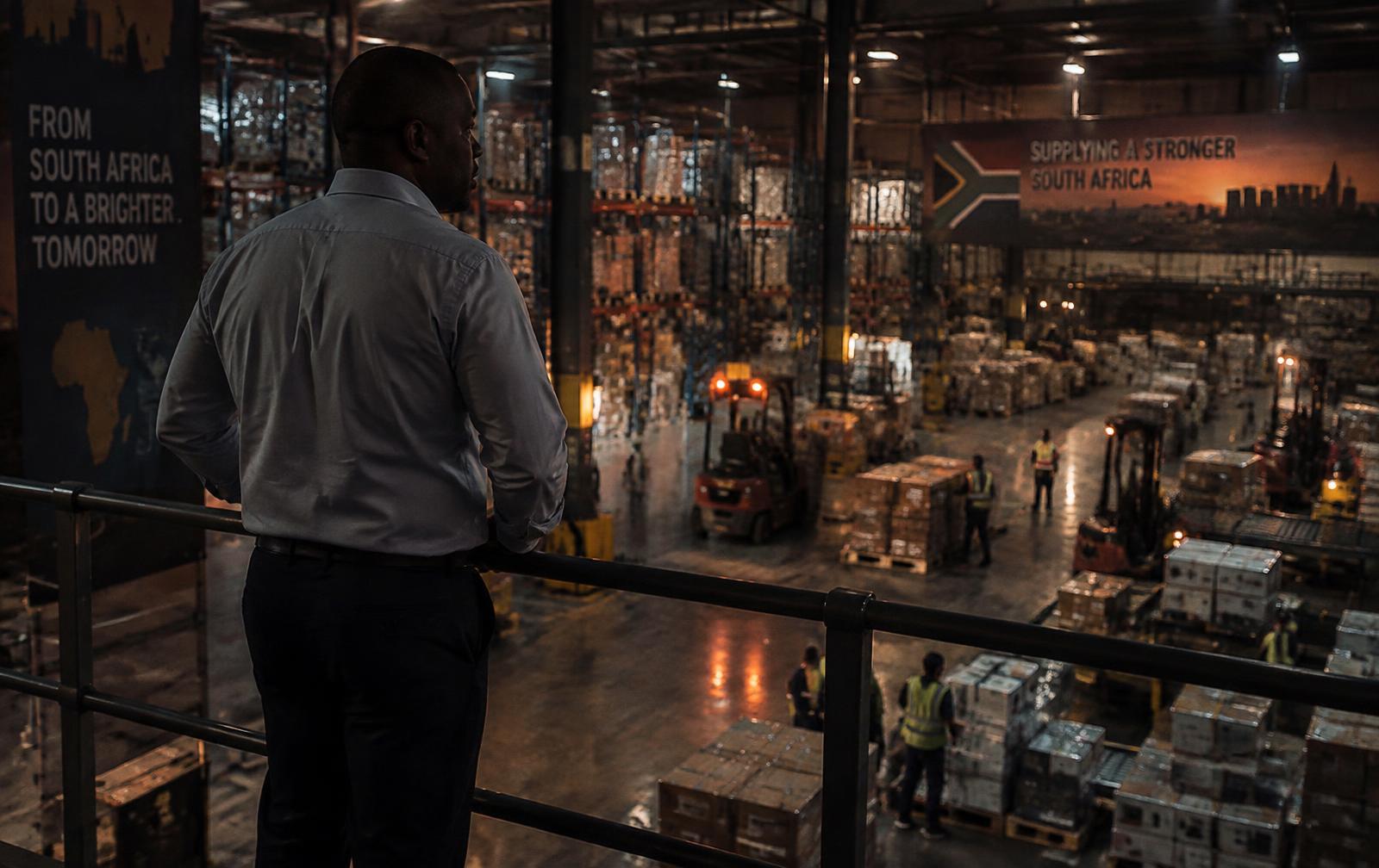 Business owner overlooking his warehouse operation